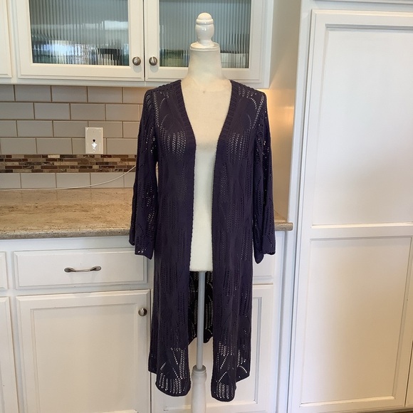 One World Blue Open-Front Knit Duster Cardigan Size Large - Picture 1 of 7